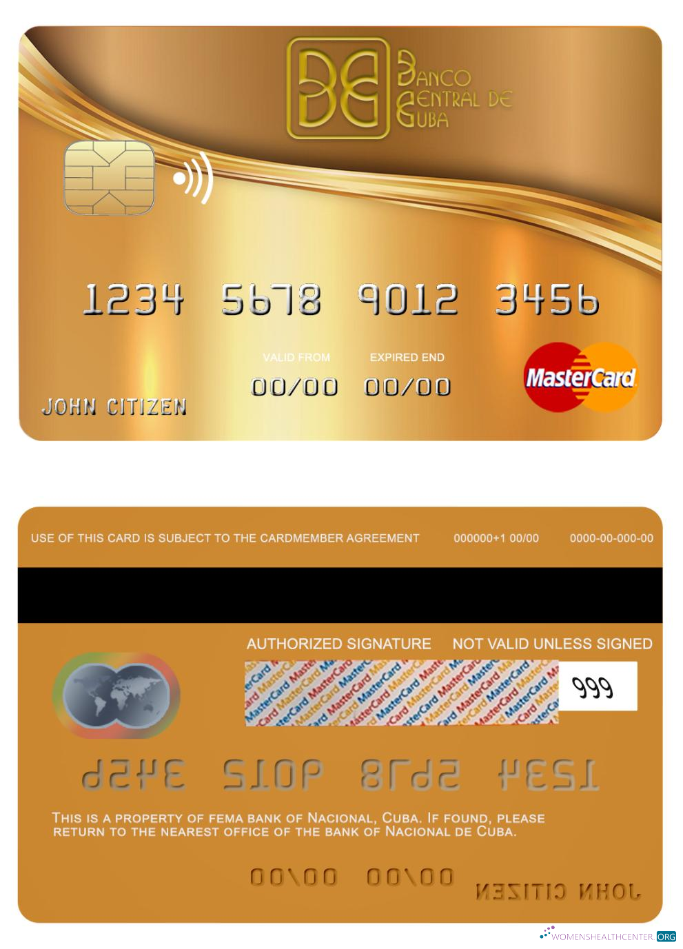Professionelle Herunterladen Kuba Nacional Bank Mastercard Photoshop Vorlage