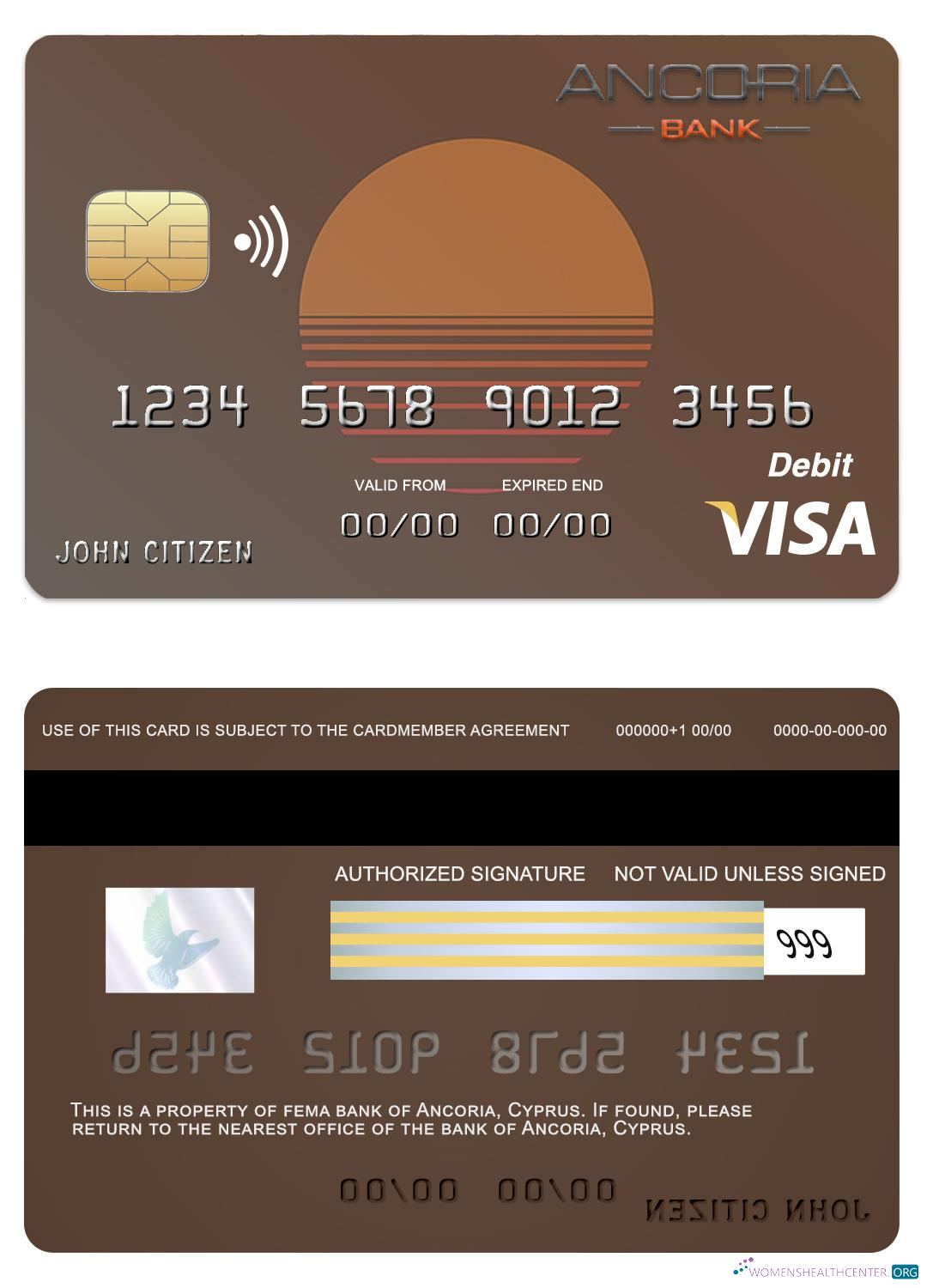 Editierbare Herunterladen Zypern Ancoria Bank Visa Karte Photoshop Vorlage