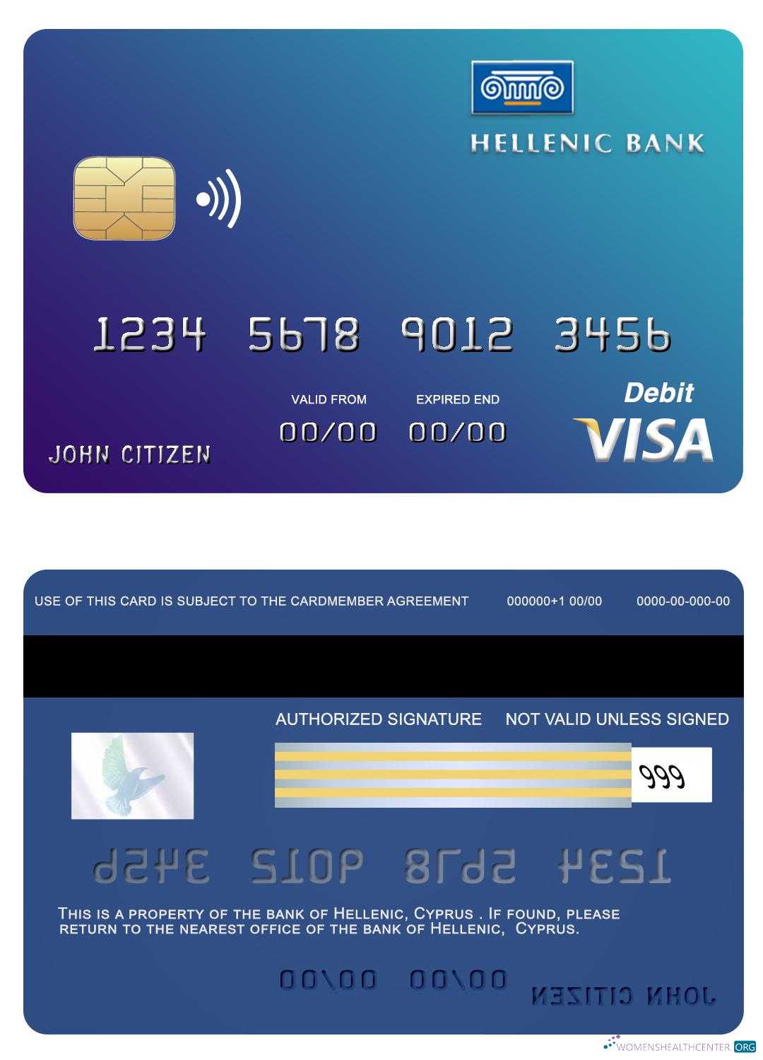 Editierbare Herunterladen Zypern Hellenic Bank Visa Karte Photoshop Vorlage
