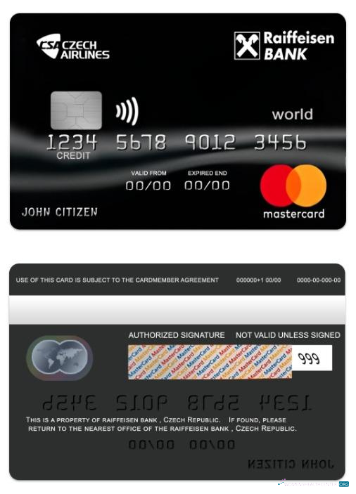 Hochwertige Herunterladen Tschechien Republik Raiffeisen Bank World Mastercard Photoshop Vorlage
