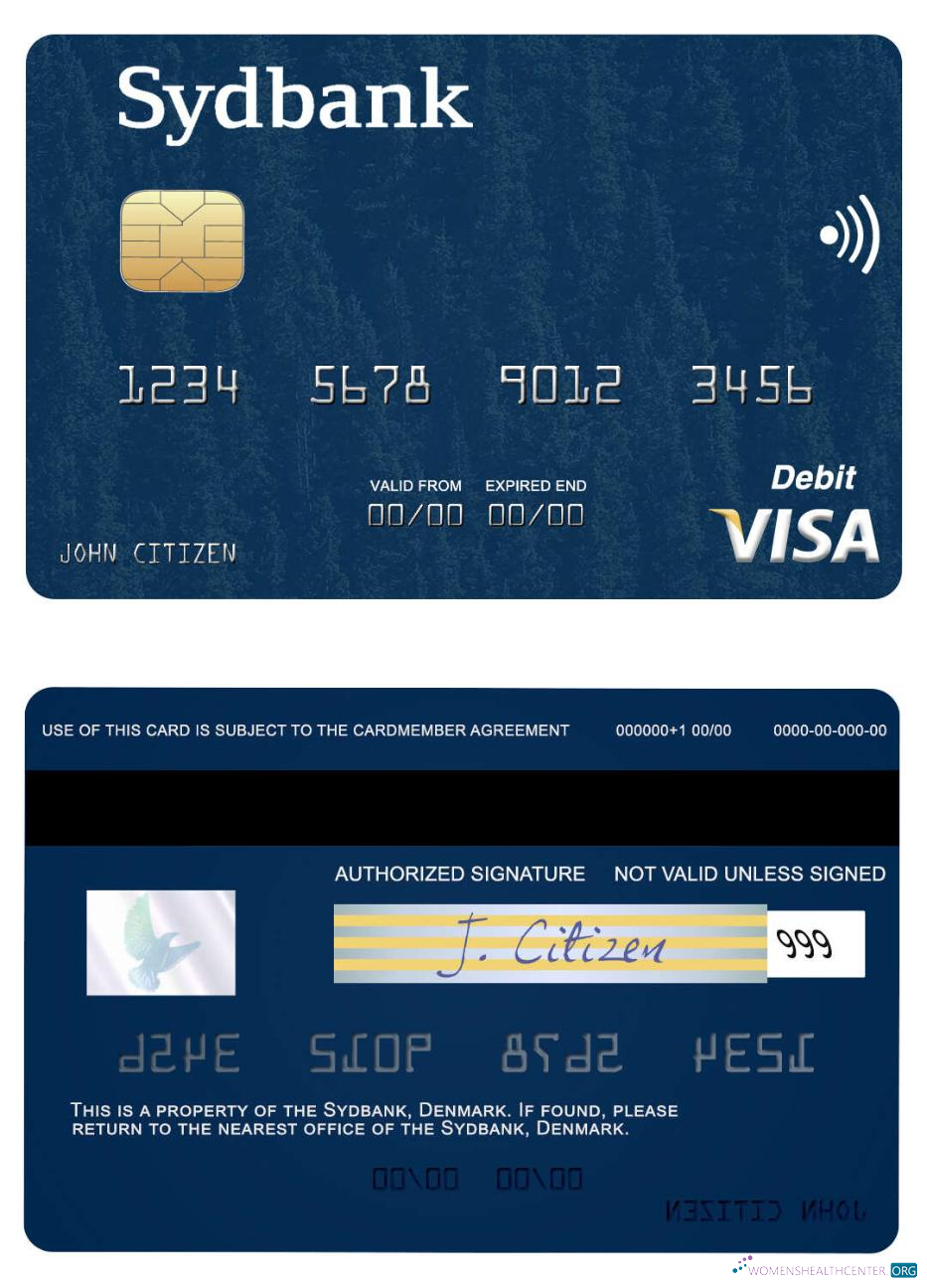 Realistische Herunterladen Dänemark Sydbank Visa Debit Karte Photoshop Vorlage