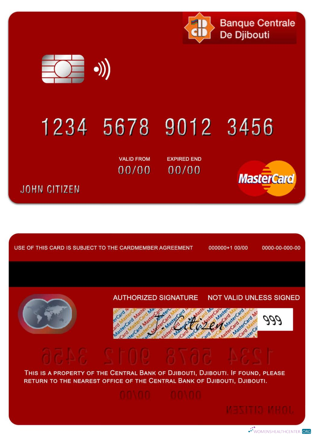 Editierbare Herunterladen Dschibuti Zentral Bank von Dschibuti Mastercard Photoshop Vorlage