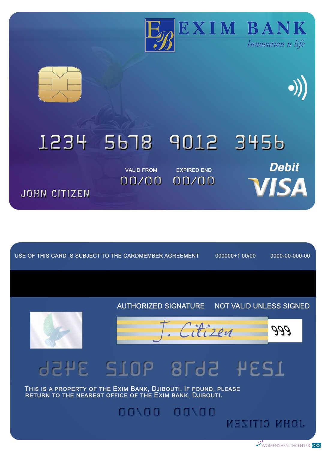 Editierbare Herunterladen Dschibuti Exim Bank Visa Debit Karte Photoshop Vorlage