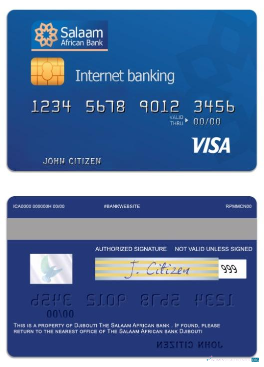 Realistische Herunterladen Dschibuti The Salaam African Bank Visa Prepaid Internet Karte Photoshop Vorlage