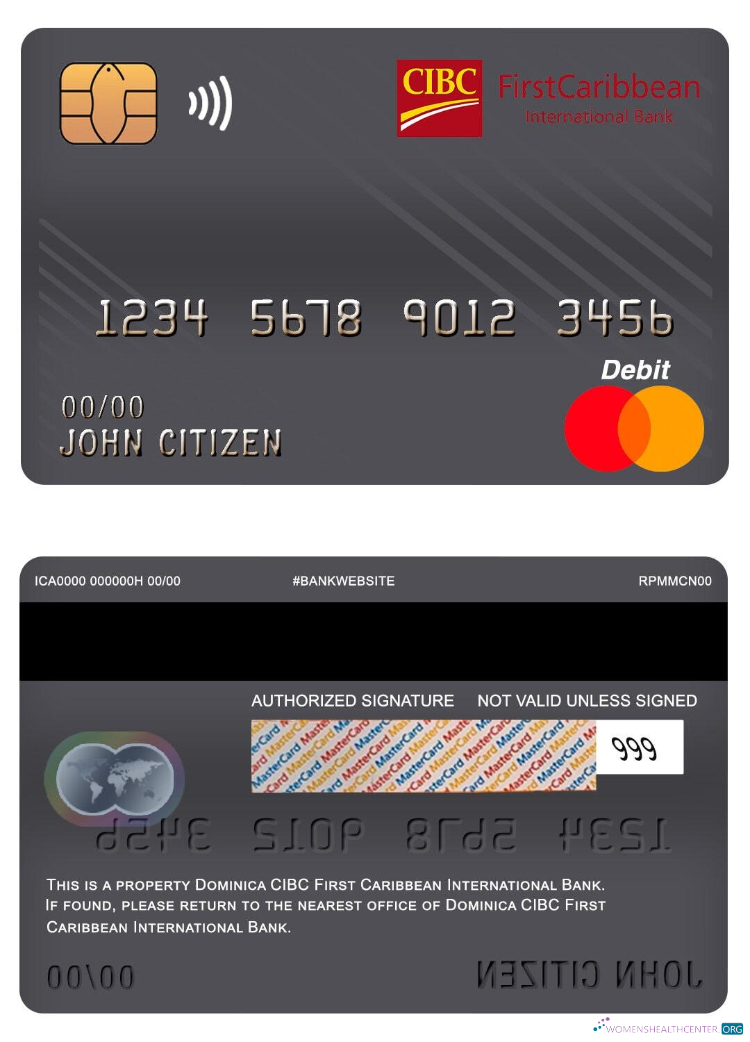 Editierbare Herunterladen Dominica CIBC Erste Caribbean Internationale Bank Master Debit Karte Photoshop Vorlage