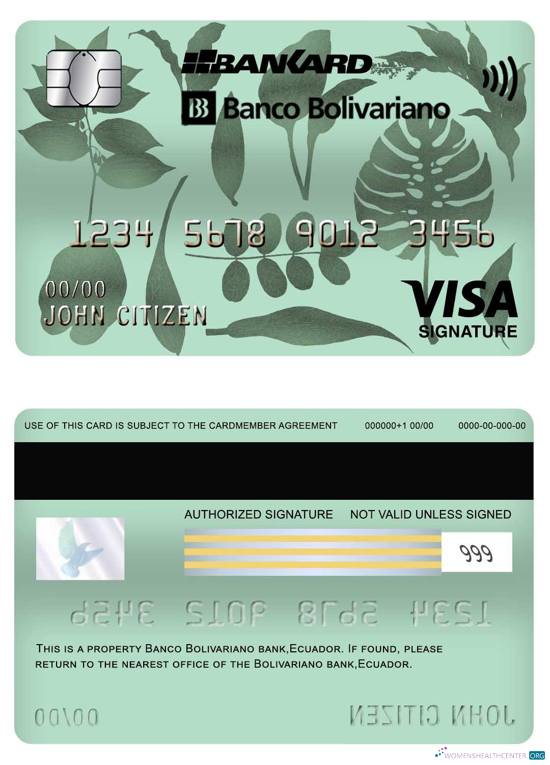 Editierbare Herunterladen Ecuador Banco Bolivariano Bank Visa Signature Karte Photoshop Vorlage
