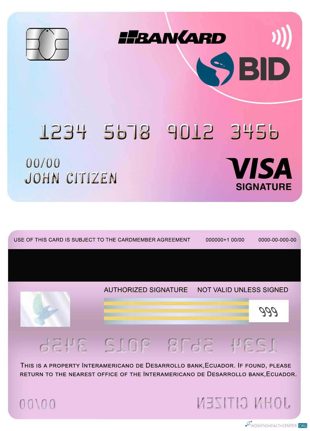 Premium Herunterladen Ecuador Banco Interamericano de Desarrollo (BID) Bank Visa Signature Karte Photoshop Vorlage