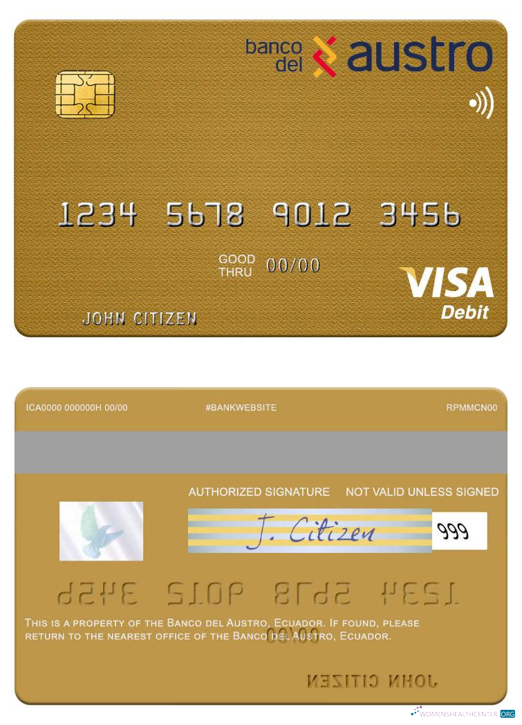 Realistische Herunterladen Ecuador Banco Del Austro Visa Debit Karte Photoshop Vorlage