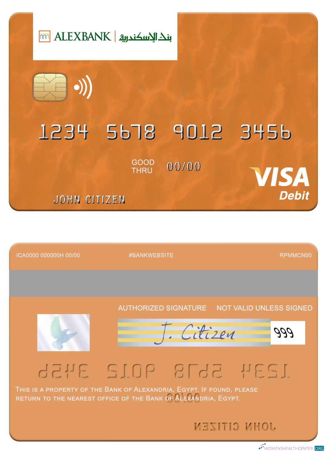 Editierbare Herunterladen Ägypten Bank von Alexandria Visa Debit Karte Photoshop Vorlage