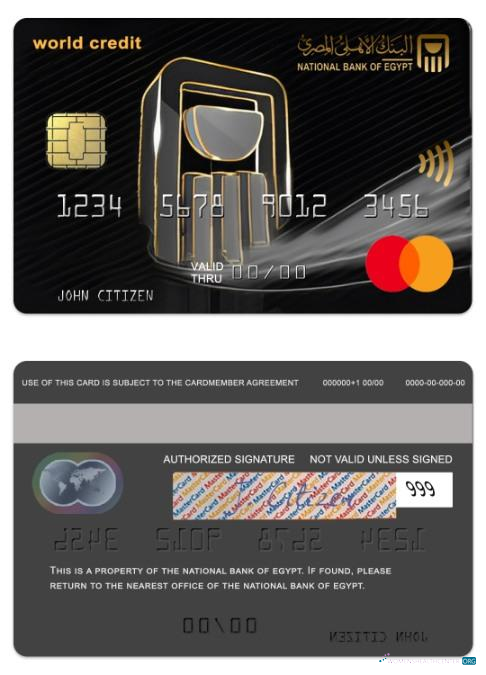 Editierbare Herunterladen Ägypten National Bank von Ägypten World Mastercard Photoshop Vorlage