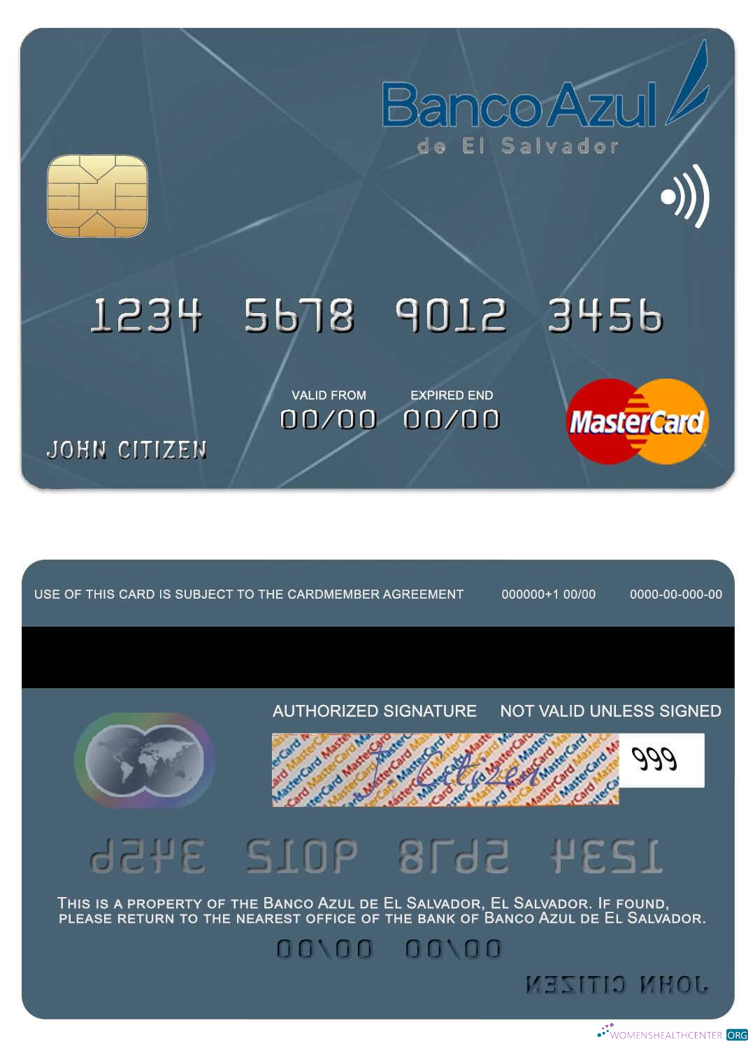 Hochwertige Herunterladen El Salvador Banco Azul de El Salvador Mastercard Photoshop Vorlage