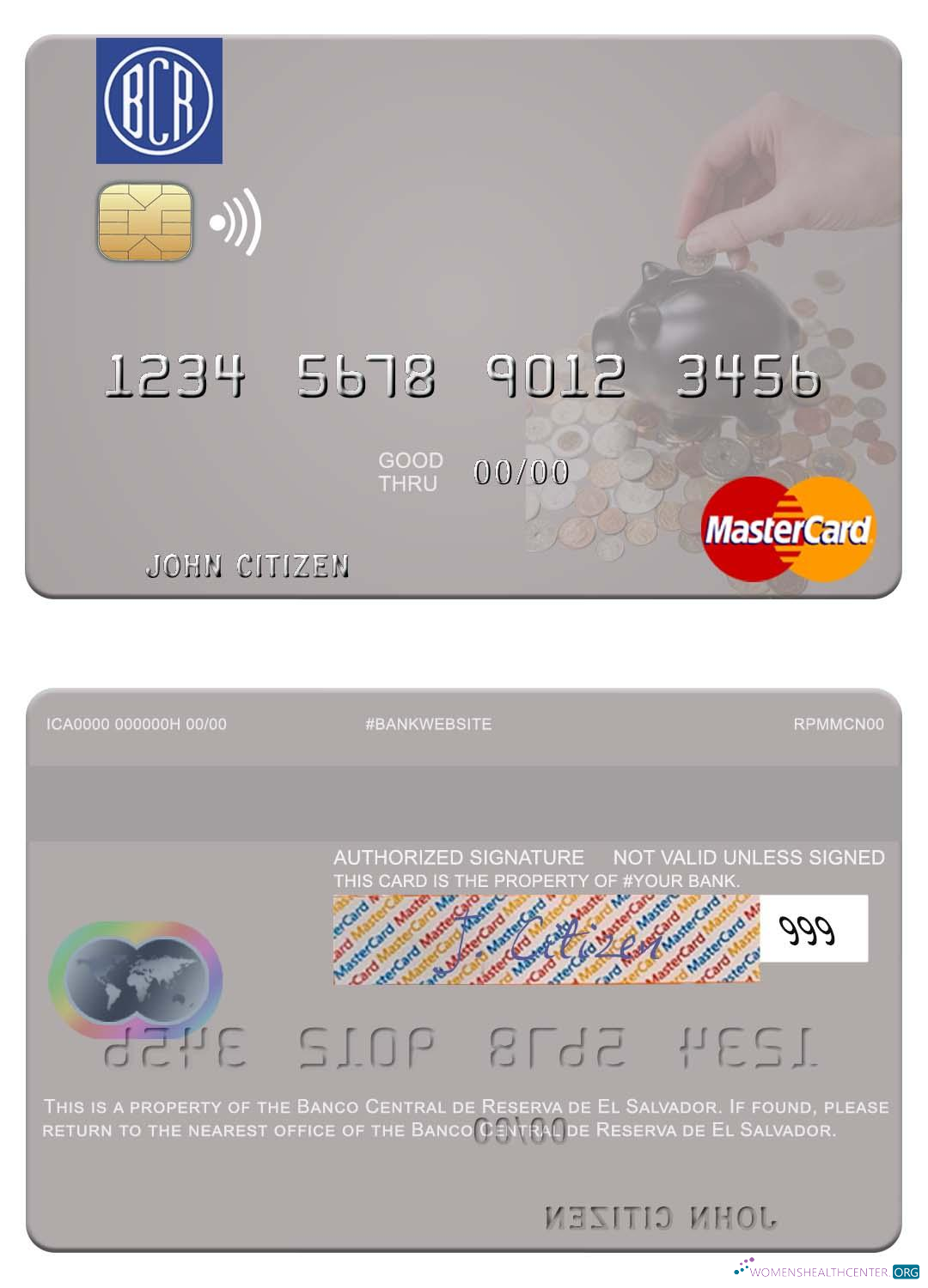 Editierbare Herunterladen El Salvador Banco Zentral de Reserva de El Salvador Mastercard Photoshop Vorlage