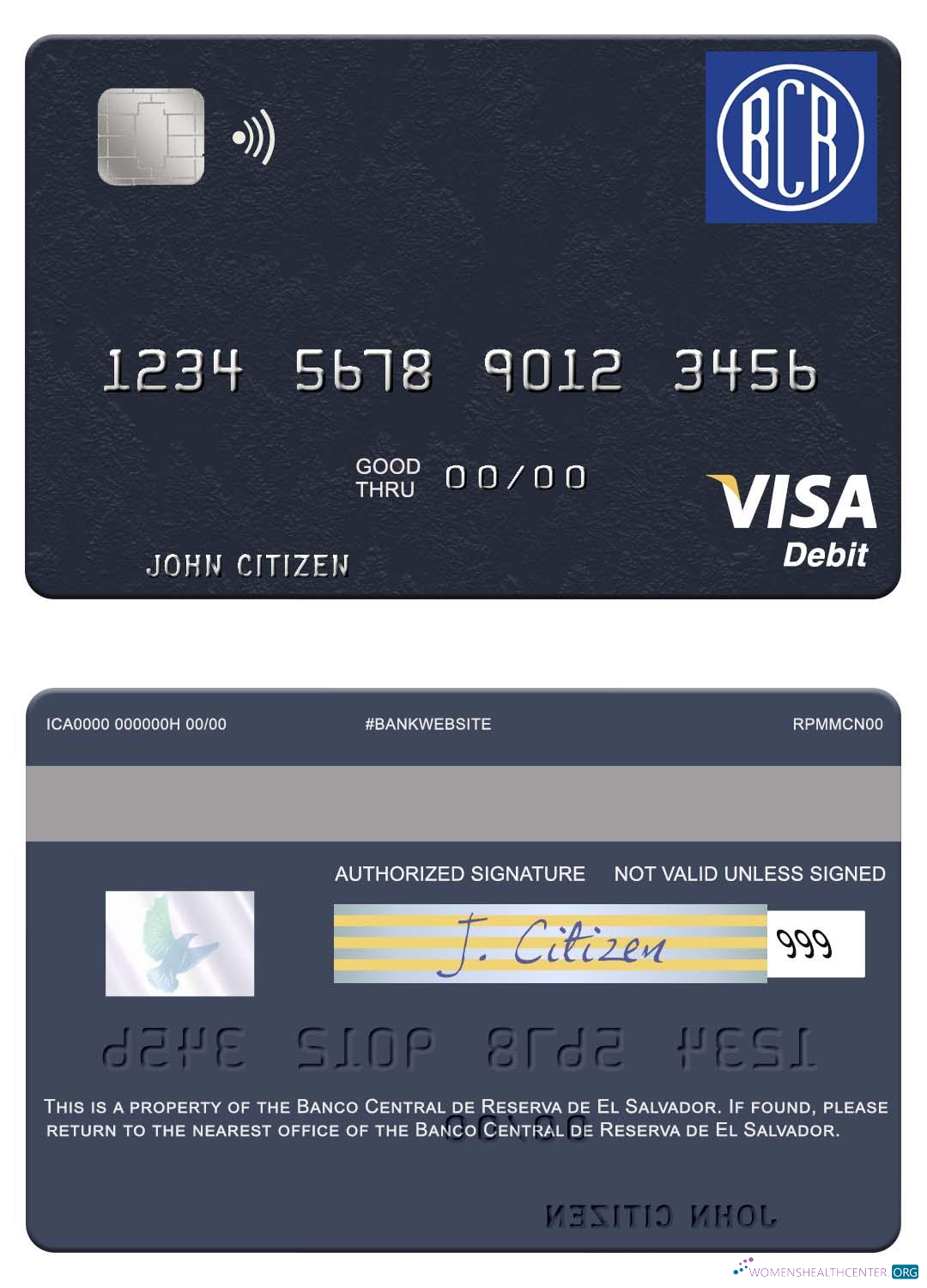 Hochwertige Herunterladen El Salvador Banco Zentral de Reserva de El Salvador Visa Debit Karte Photoshop Vorlage