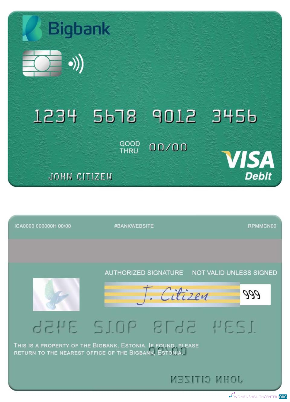 Hochwertige Herunterladen Estland Bigbank Visa Debit Karte Photoshop Vorlage