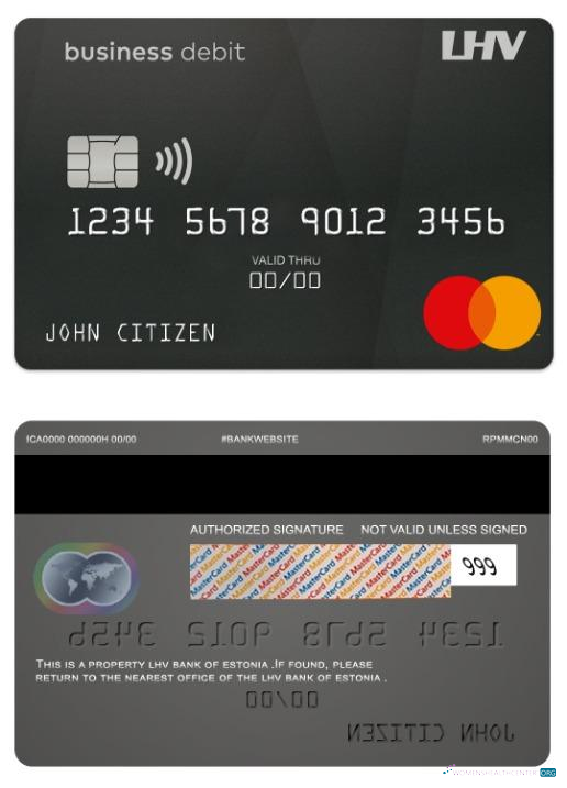 Editierbare Herunterladen Estland LHV Bank Geschäftlich Debit Mastercard Photoshop Vorlage