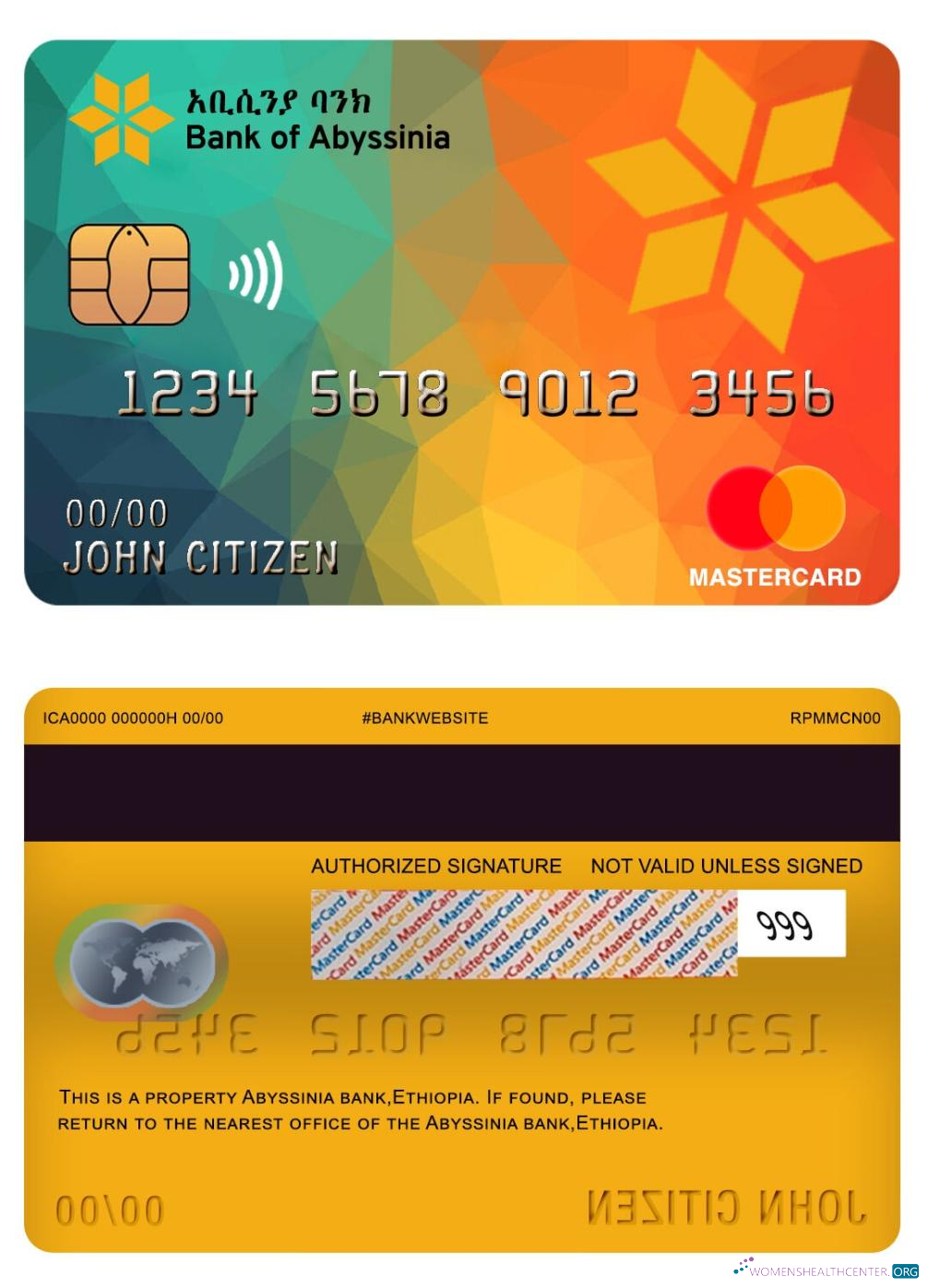 Editierbare Herunterladen Äthiopien Bank von Abyssinia Bank Master Karte Photoshop Vorlage