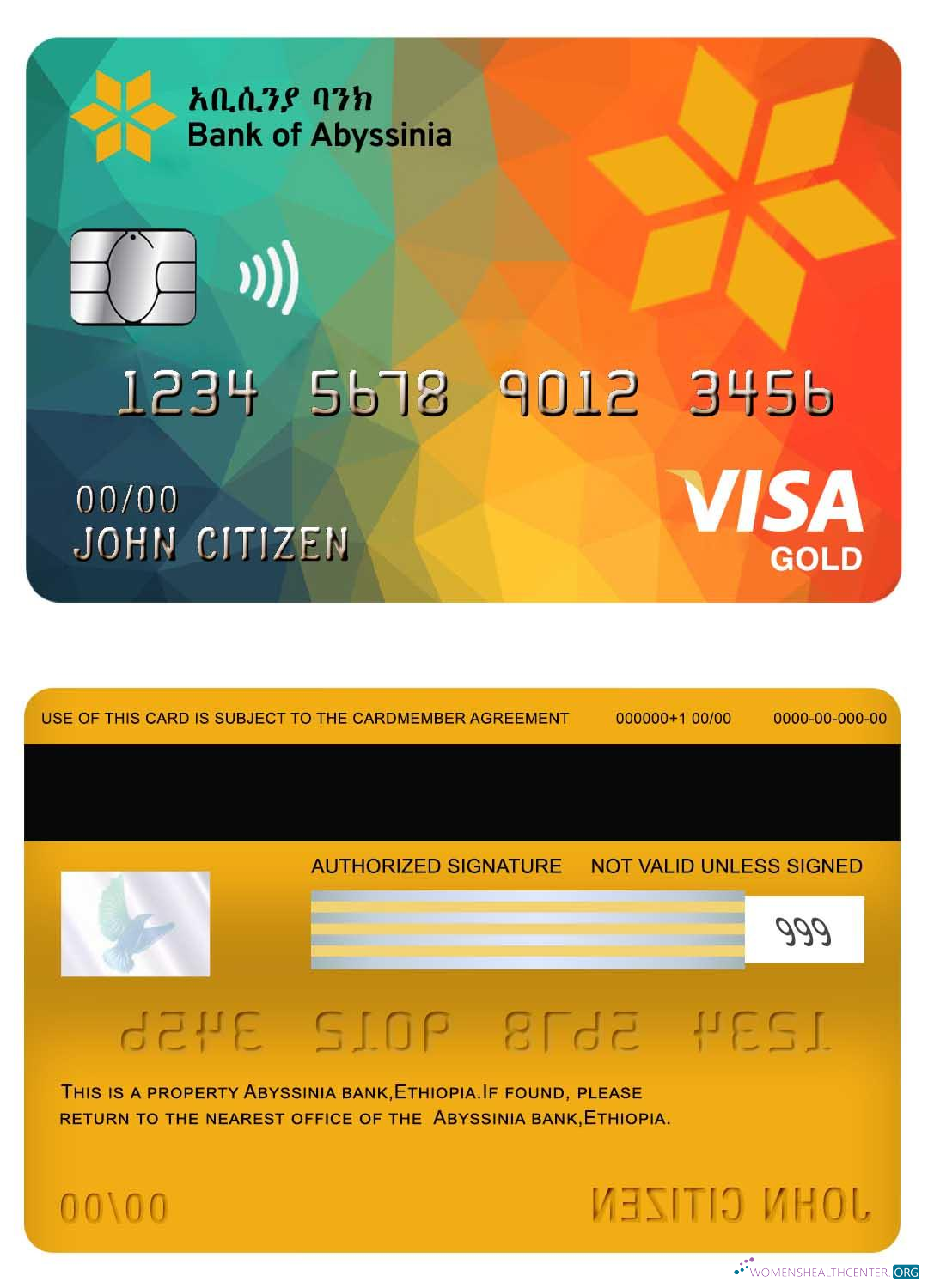 Professionelle Herunterladen Äthiopien Bank von Abyssinia Bank Visa Gold Karte Photoshop Vorlage