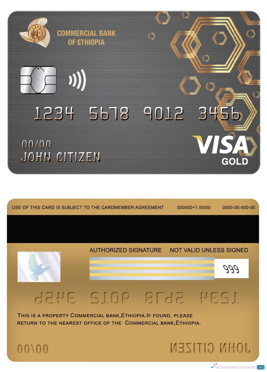 Editierbare Herunterladen Äthiopien Kommerziell Bank Visa Gold Karte Photoshop Vorlage