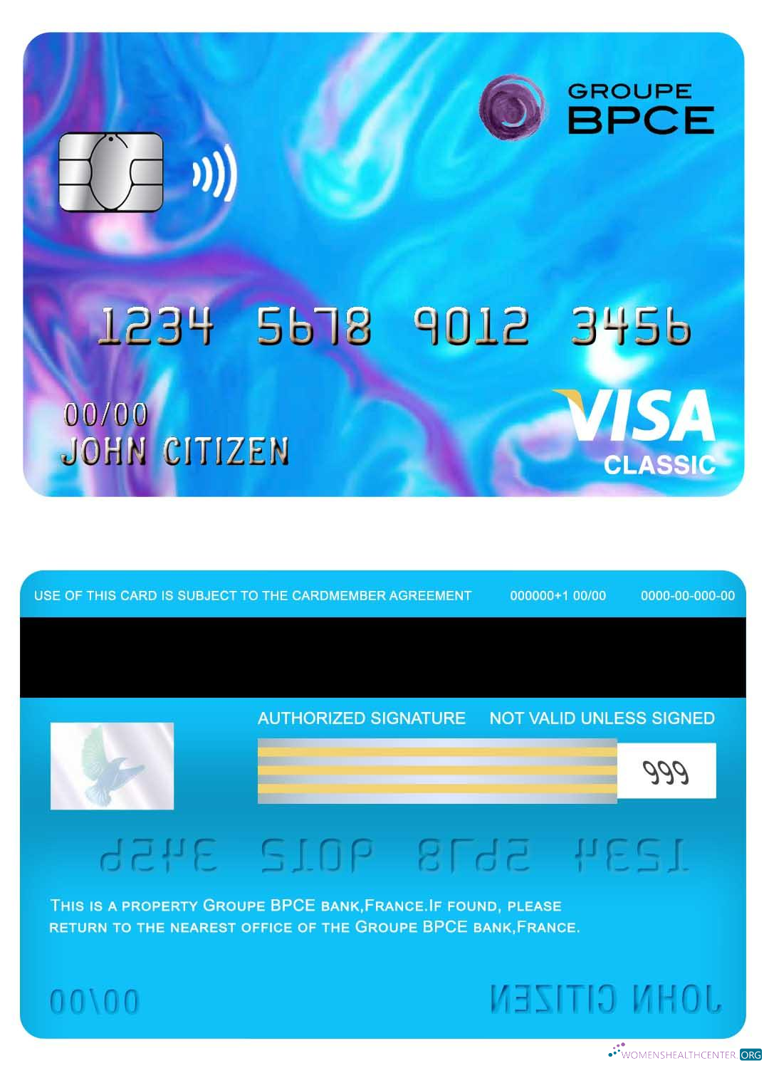 Realistische Herunterladen Frankreich Groupe BPCE Bank Visa Classic Karte Photoshop Vorlage
