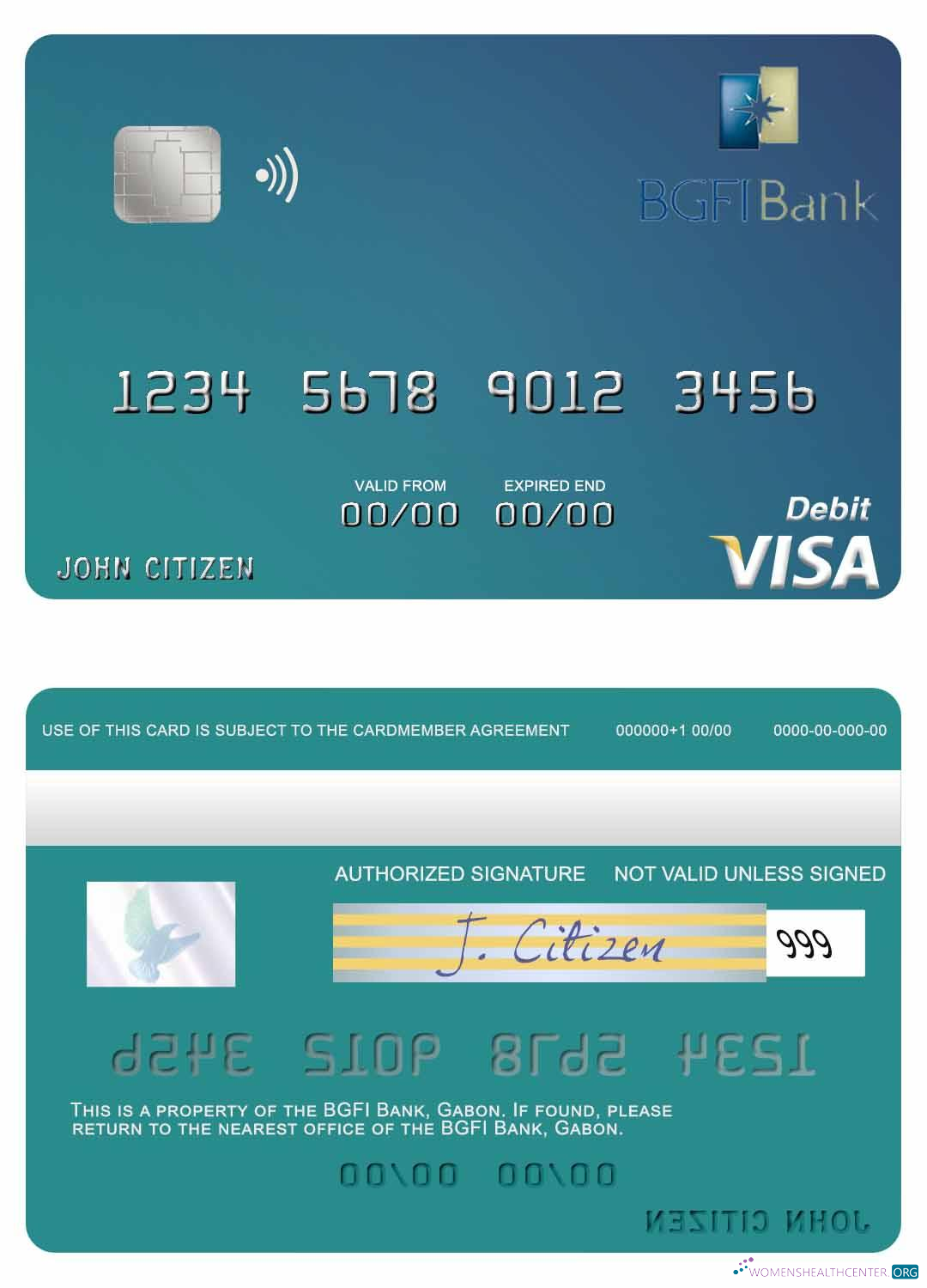 Realistische Herunterladen Gabun BGFI Bank Visa Debit Karte Photoshop Vorlage