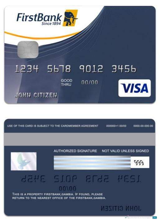 Professionelle Herunterladen Gambia FirstBank Visa Kredit Karte Photoshop Vorlage