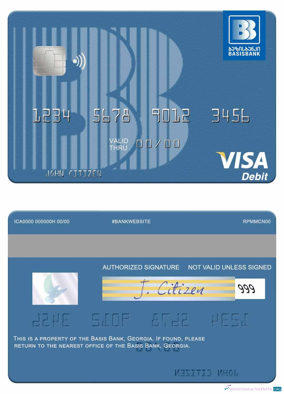 Hochwertige Herunterladen Georgien Basis Bank Visa Debit Karte Photoshop Vorlage