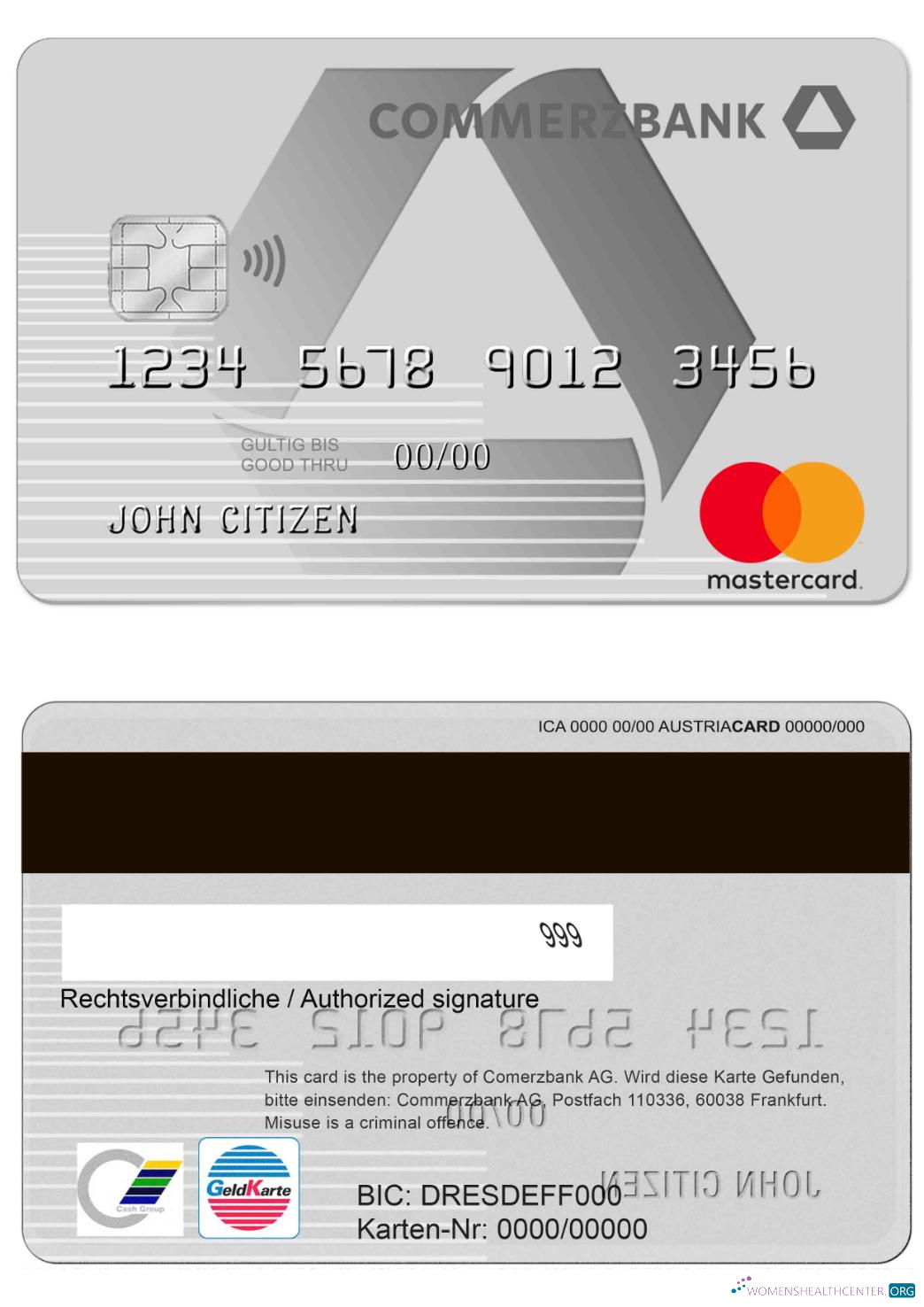 Editierbare Herunterladen Deutschland Commerzbank Kredit Karte Photoshop Vorlage