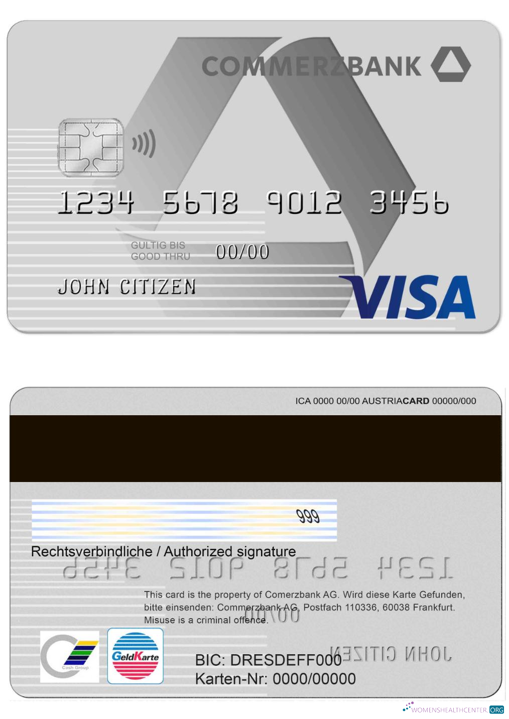 Hochwertige Herunterladen Deutschland Commerzbank Visa Karte Photoshop Vorlage