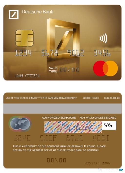 Realistische Herunterladen Deutschland Deutsche Bank Gold Mastercard Photoshop Vorlage