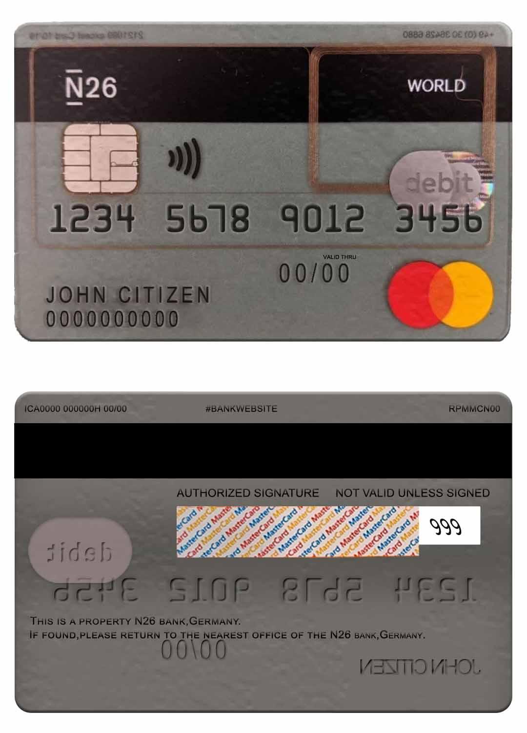 Premium Herunterladen Deutschland N26 Bank Debit Mastercard Photoshop Vorlage