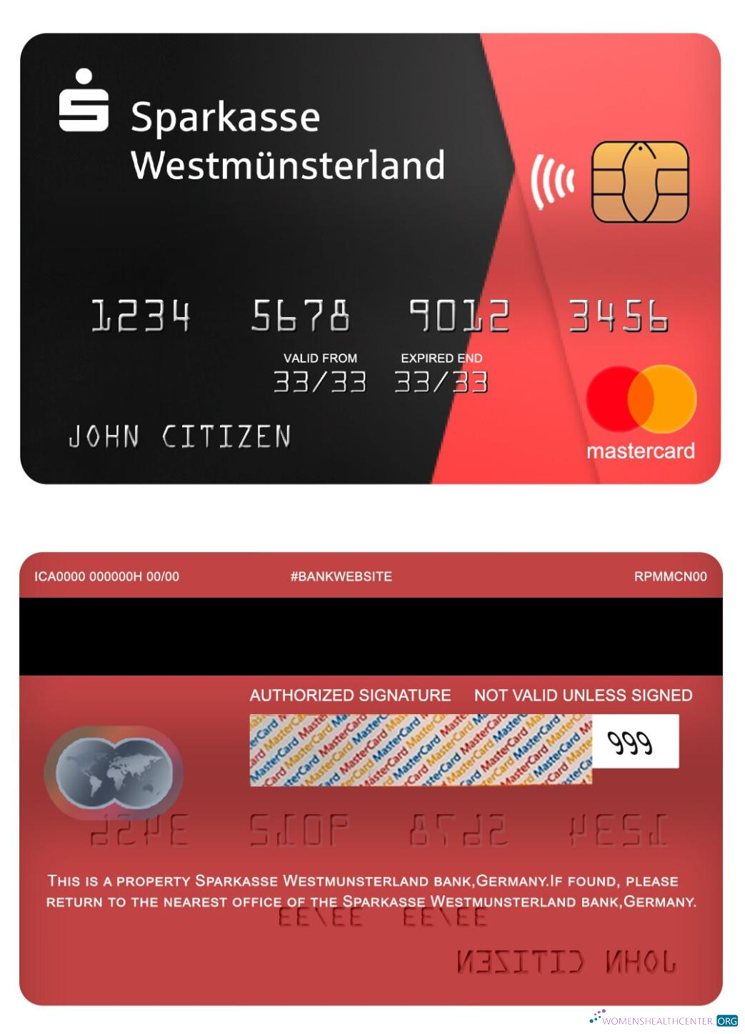 Realistische Herunterladen Deutschland Sparkasse Westmunsterland Bank Mastercard Photoshop Vorlage