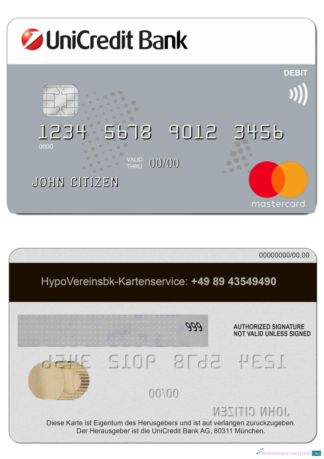 Realistische Herunterladen Deutschland UniCredit Bank MasterCard Kredit Karte Photoshop Vorlage