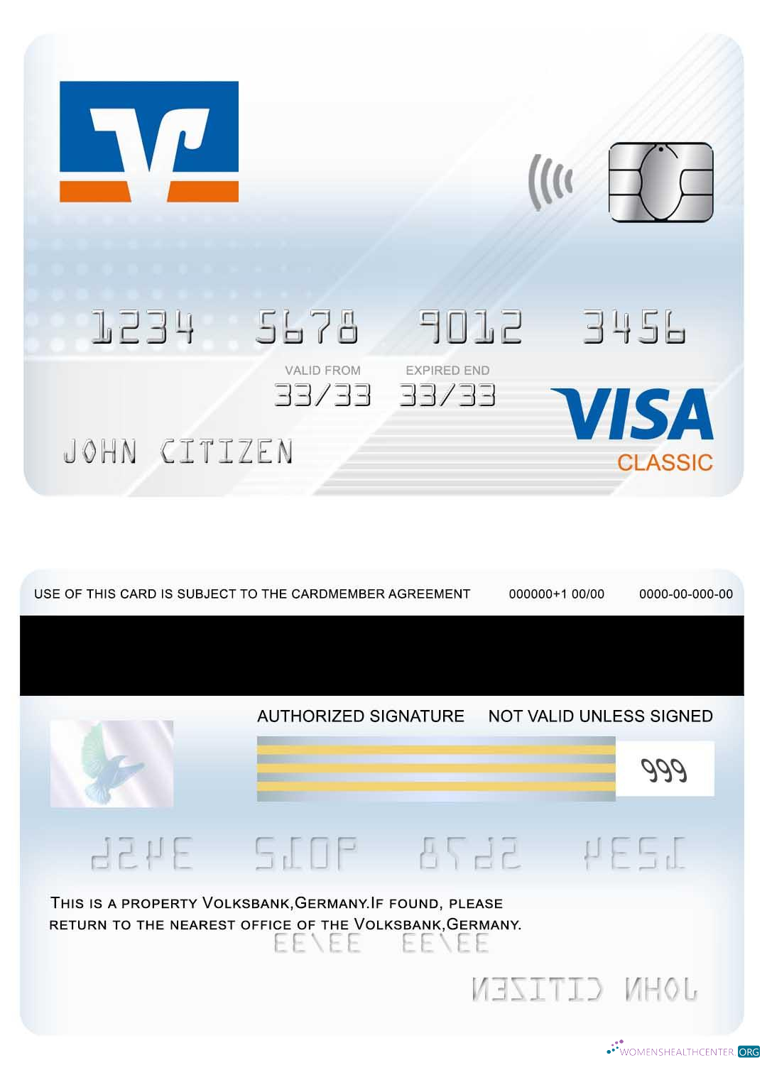 Realistische Herunterladen Deutschland Volksbank Visa Classic Karte Photoshop Vorlage