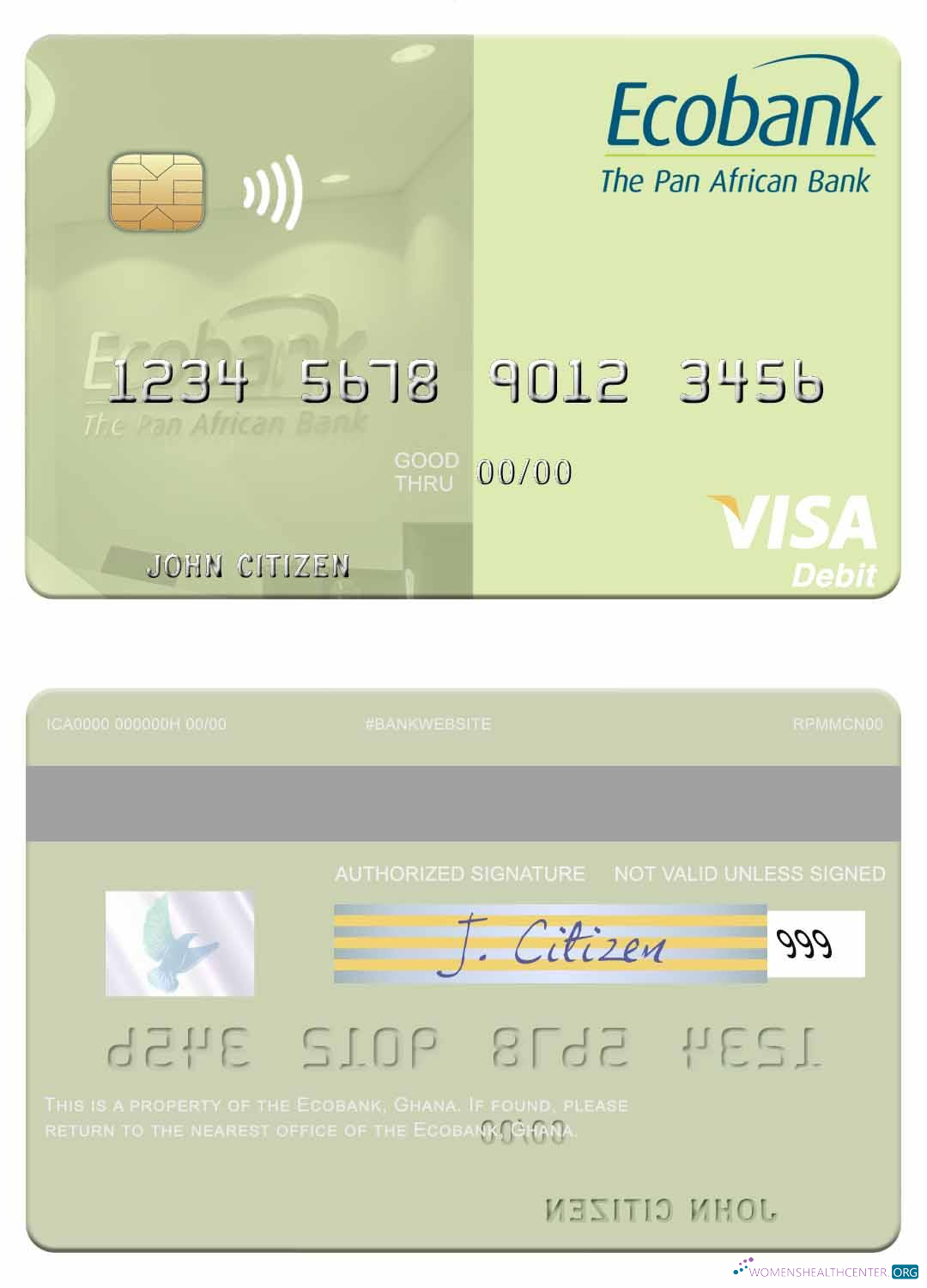 Editierbare Herunterladen Ghana Ecobank Ghana Visa Debit Karte Photoshop Vorlage
