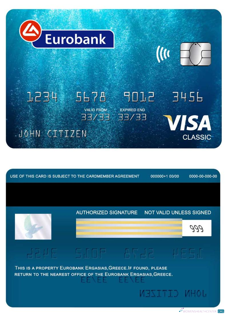 Editierbare Herunterladen Griechenland Eurobank Ergasias Visa Classic Karte Photoshop Vorlage