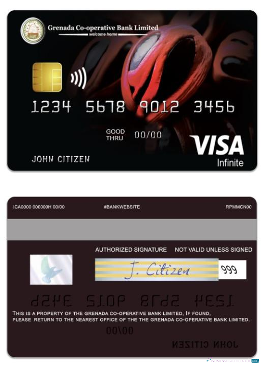 Professionelle Herunterladen Grenada Co Operative Bank GmbH Visa Infinite Kredit Karte Photoshop Vorlage
