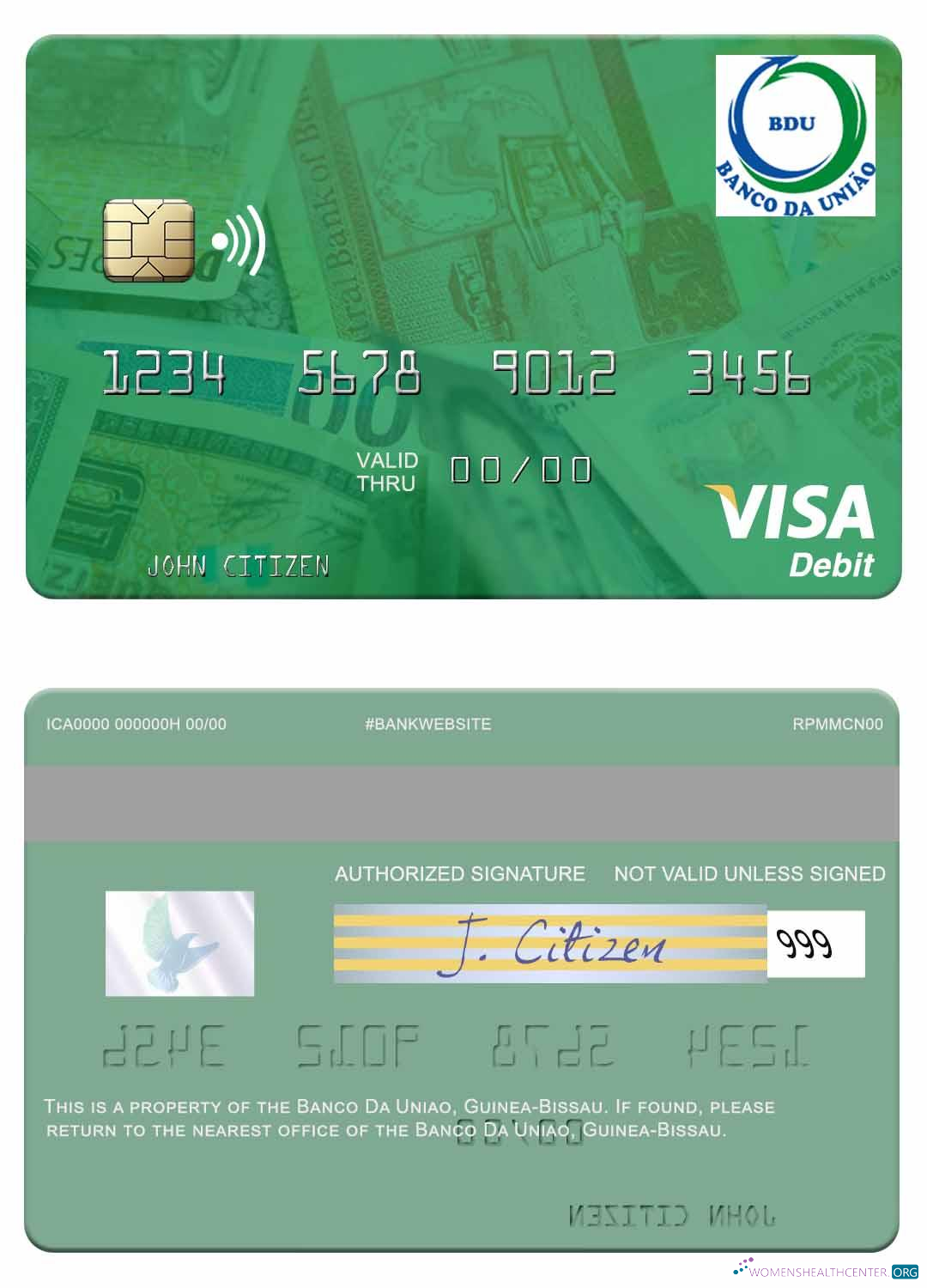 Editierbare Herunterladen Guinea Bissau Banco Da Uniao Visa Debit Karte Photoshop Vorlage