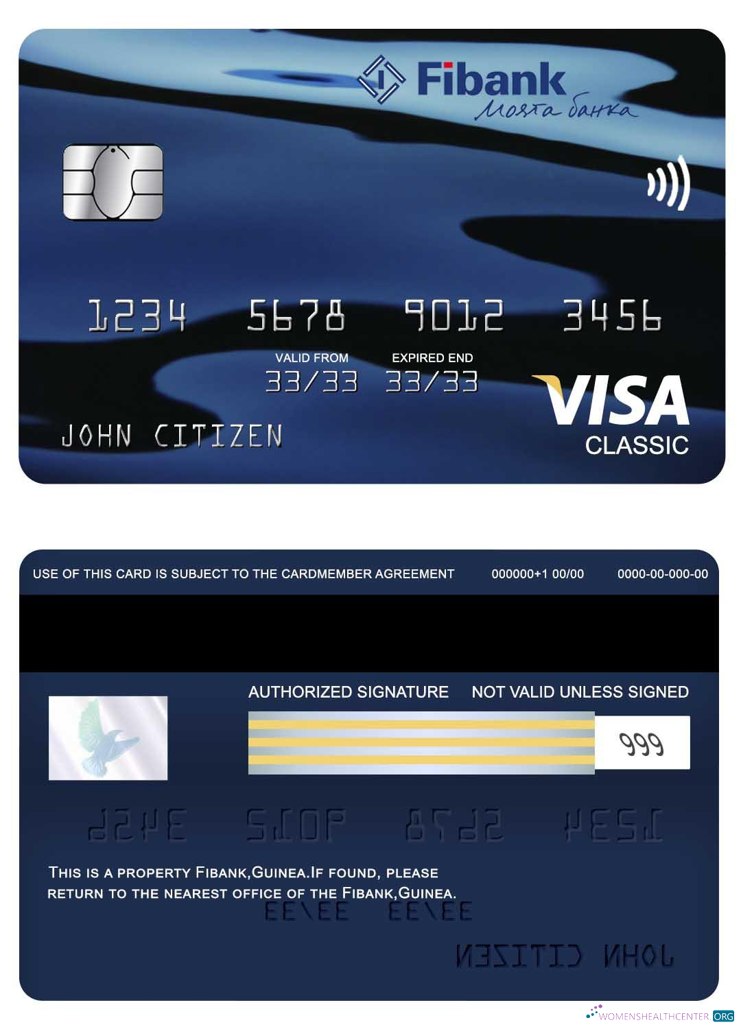 Editierbare Herunterladen Guinea Fibank Visa Classic Karte Photoshop Vorlage