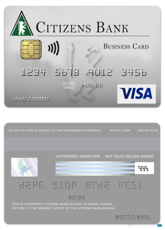 Professionelle Herunterladen Guyana Citizens Bank Visa Geschäftlich Karte Photoshop Vorlage