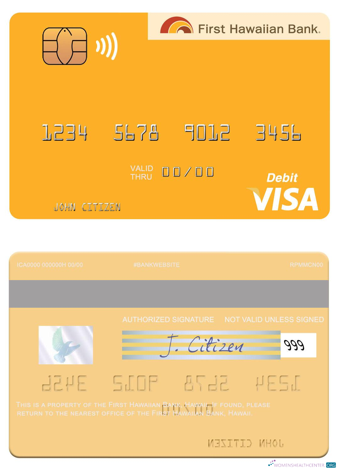 Editierbare Herunterladen Hawaii Erste Hawaiian Bank Visa Debit Karte Photoshop Vorlage