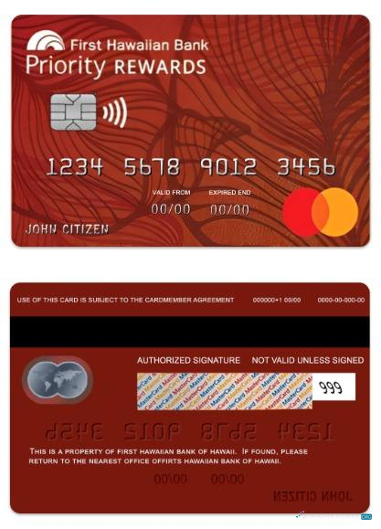 Professionelle Herunterladen Hawaii Priority RewardsSM Kredit Mastercard Photoshop Vorlage