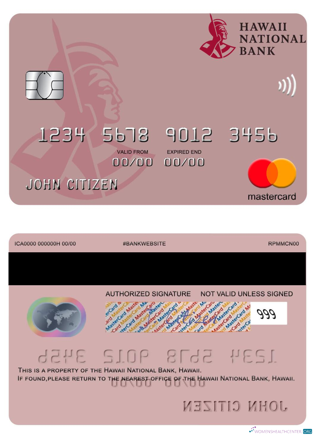Realistische Herunterladen Hawaii, Hawaii National Bank Mastercard Photoshop Vorlage