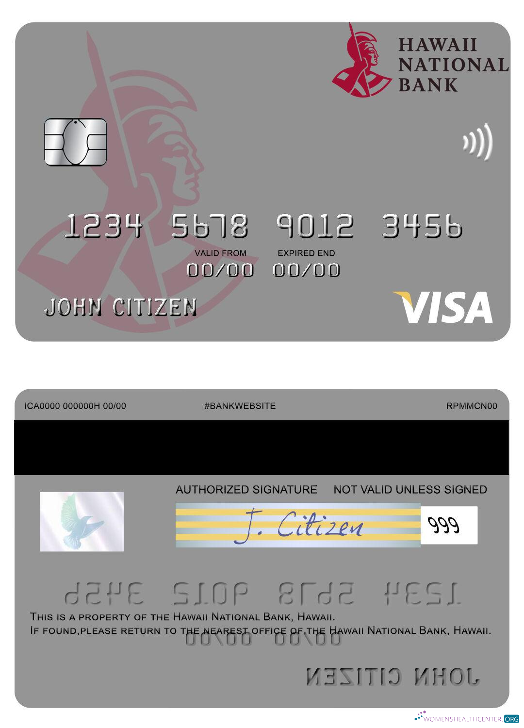 Realistische Herunterladen Hawaii, Hawaii National Bank Visa Karte Photoshop Vorlage
