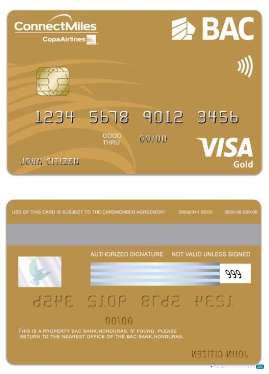 Realistische Herunterladen Honduras BAC Bank Visa Gold Karte Photoshop Vorlage