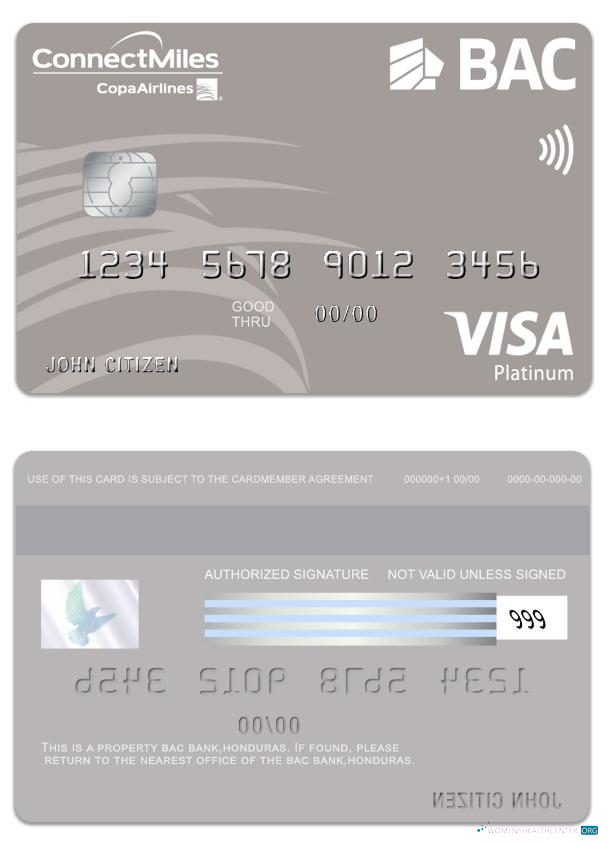 Editierbare Herunterladen Honduras BAC Bank Visa Platin Karte Photoshop Vorlage
