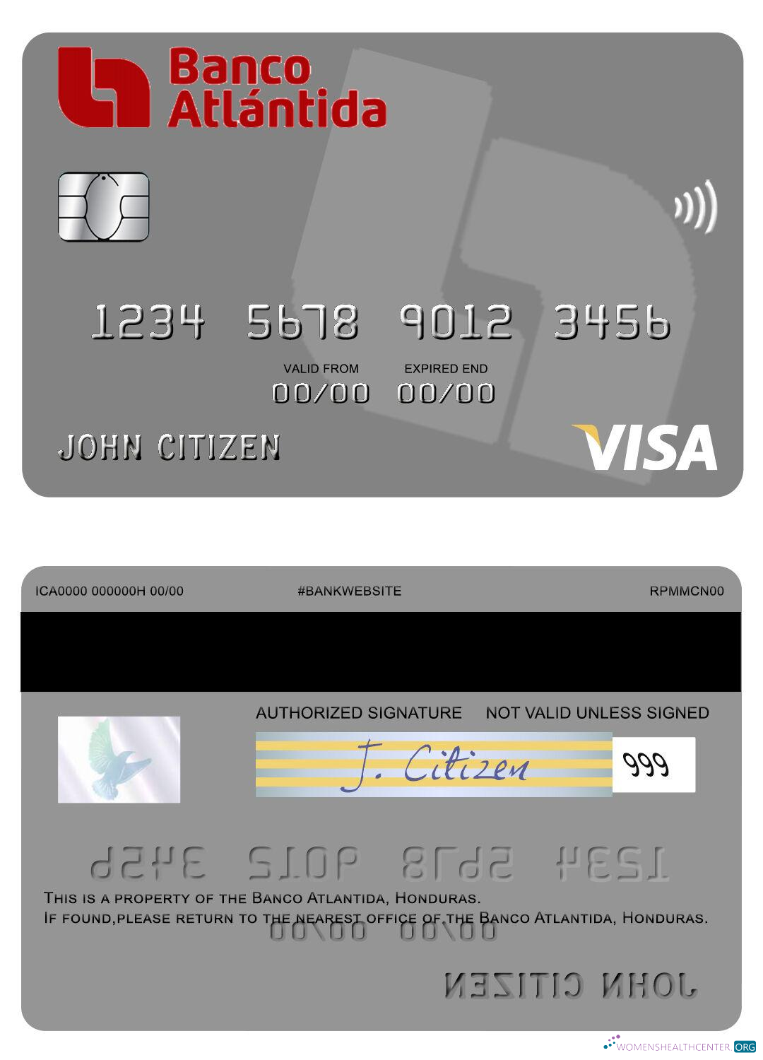 Hochwertige Herunterladen Honduras Banco Atlantida Visa Karte Photoshop Vorlage