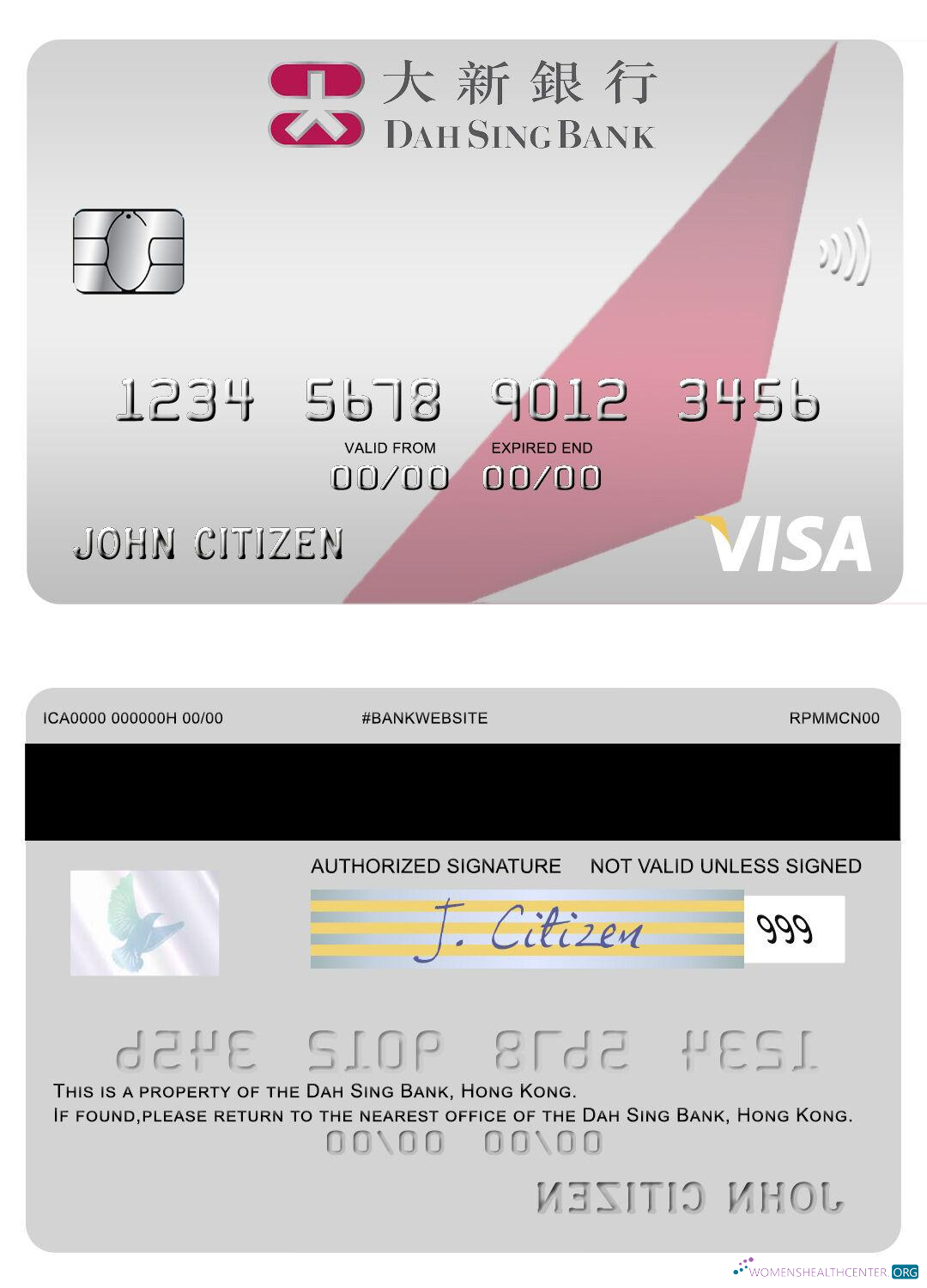 Professionelle Herunterladen Hong Kong Dah Sing Bank Visa Karte Photoshop Vorlage