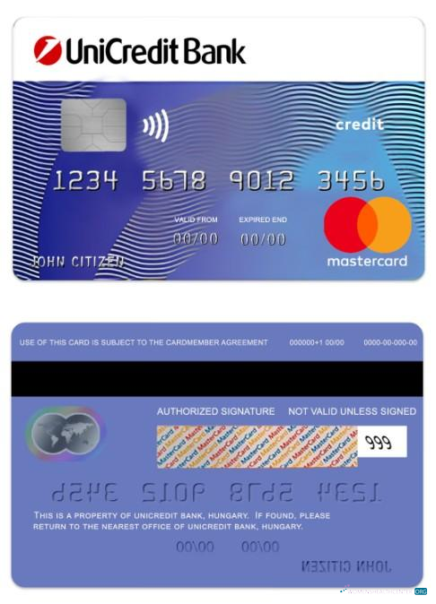 Realistische Herunterladen Ungarn UniCredit Bank Blau Kredit Mastercard Photoshop Vorlage