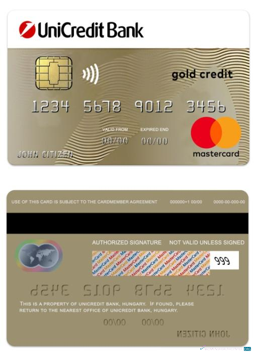 Hochwertige Herunterladen Ungarn UniCredit Bank Gold Kredit Mastercard Photoshop Vorlage