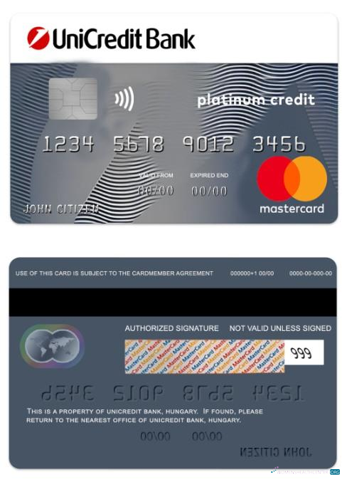 Editierbare Herunterladen Ungarn UniCredit Bank Platin Kredit Mastercard Photoshop Vorlage